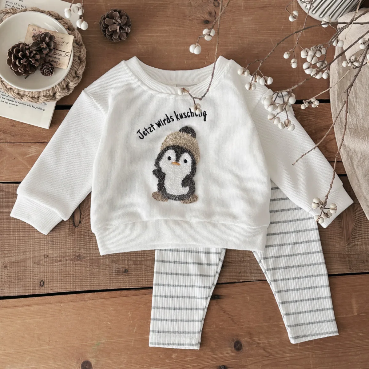 2Pcs Baby Girl Clothes Sets Newborn Kids Clothing Children Toddler Infant Outfit Cartoon Bear Embroidery Long Sleeves Top Pants