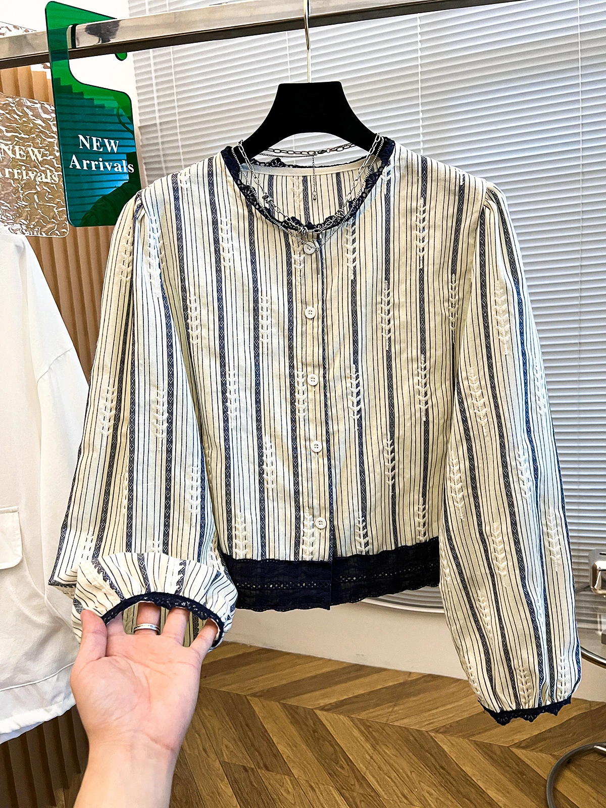 

Ele ort Вышитые полосатые женские длинные свеки с кружевной отделкой, французский дизайн, свободный крой, дышащий, приятный для кожи