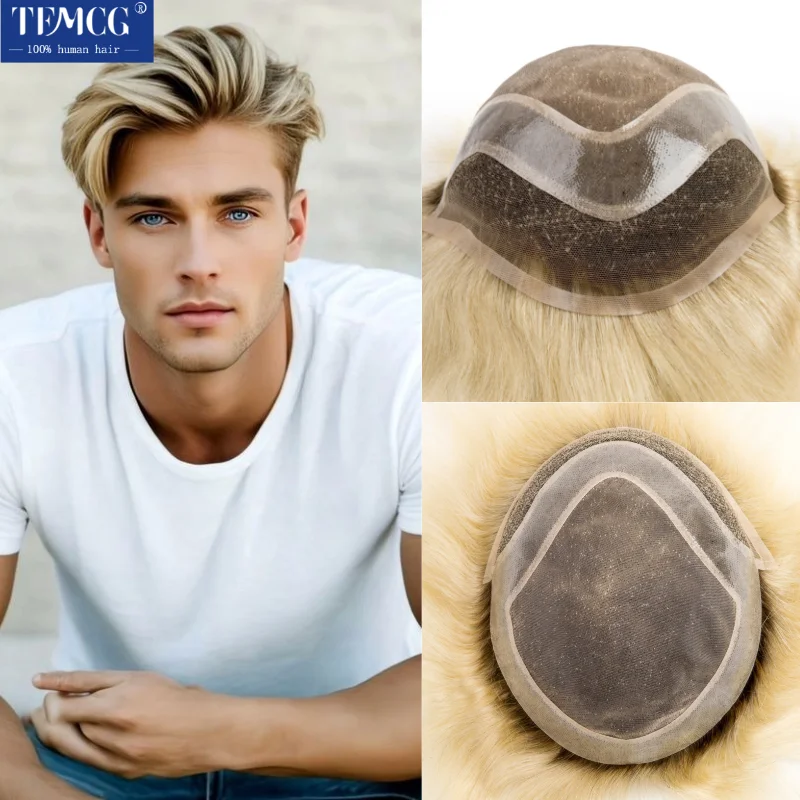 Male Hair Prosthesis Mono Lace PU Base Toupee Men 100% Human Hair Durable Replacement For Men System Unit Mens Wigs Hair Piece