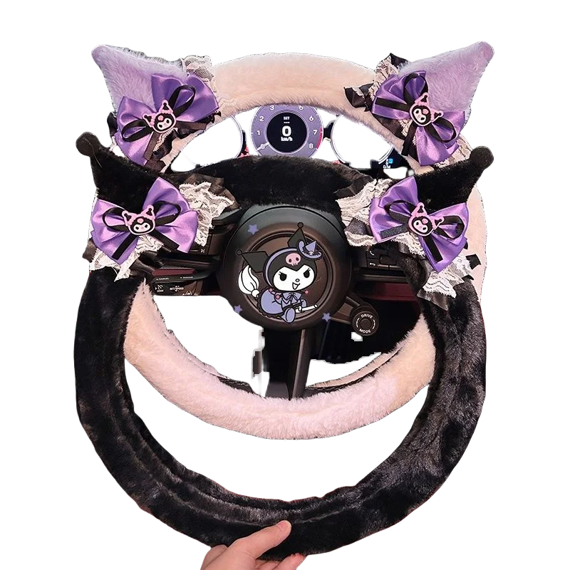 สินค้าใหม่จากซานริโอ้ เฮลโล คิตตี้ คุโรมิ ของสะสมจากภาพยนตร์และโทรทัศน์ ปลอกหุ้มพวงมาลัยรถยนต์ สำหรับฤดูหนาว น่ารัก นุ่ม