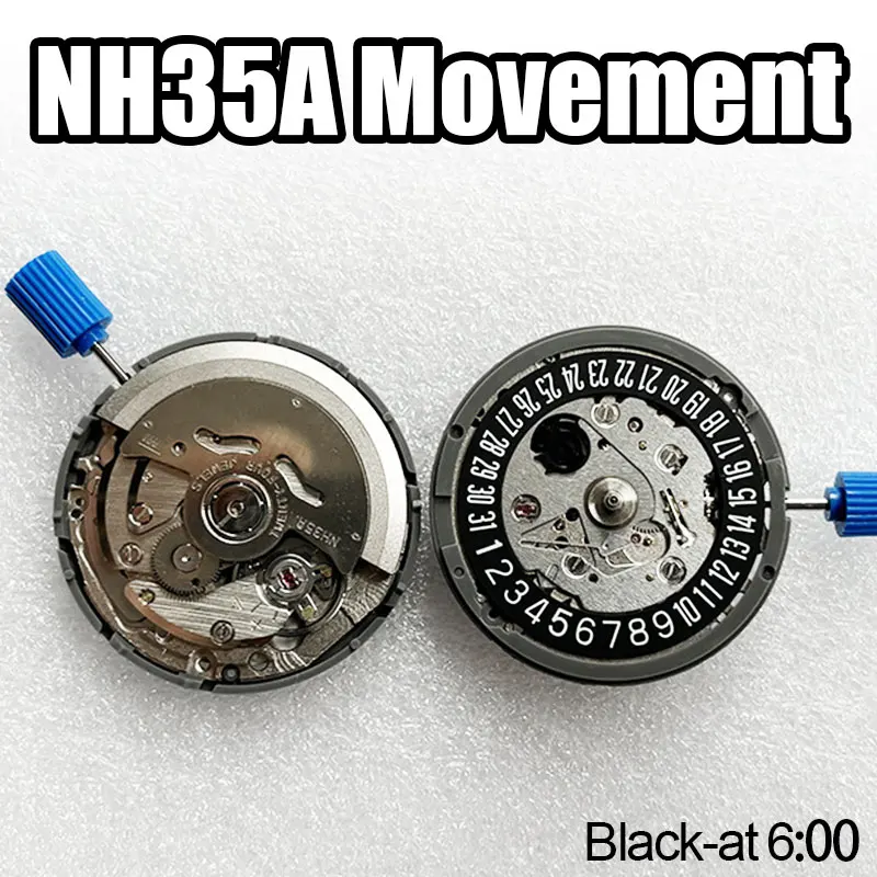 حركة ميكانيكية ممتازة NH35A عالية الدقة NH35 باللون الأسود عند 6:00 عجلة التاريخ 24 جواهر أداة استبدال أوتوماتيكية ذاتية الملء #1