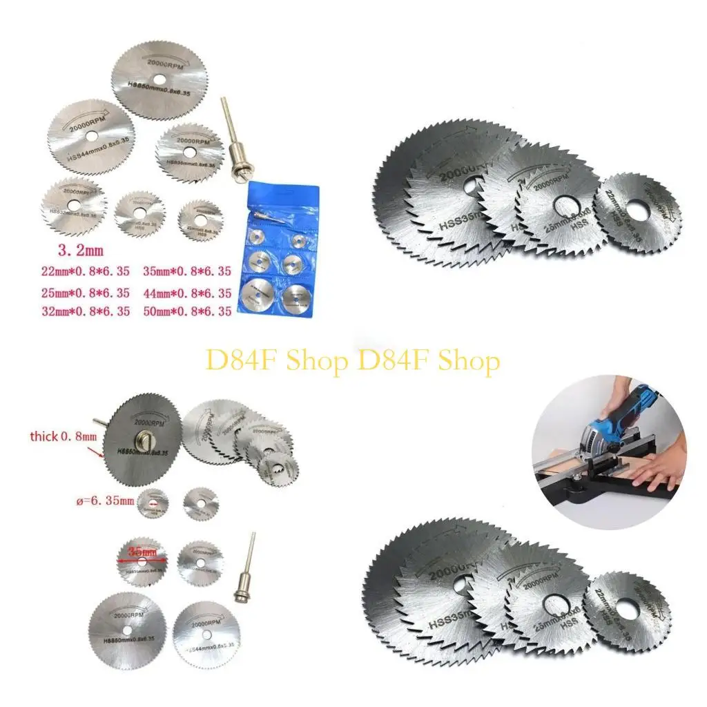 

D84F 6pcs HSS Circular SawBlade Высокоскоростной стальный режущий диск с удлинителем 2pcs для роторного инструмента деревянный