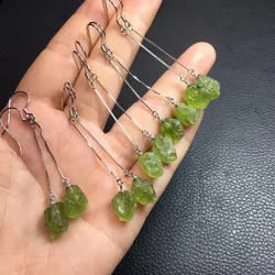 1 Pair Fengbaowu Natural Raw Rough Peridot Earring 925 Sterling Silver Crystal Healing Stone Fashion Jewelry Gift Women