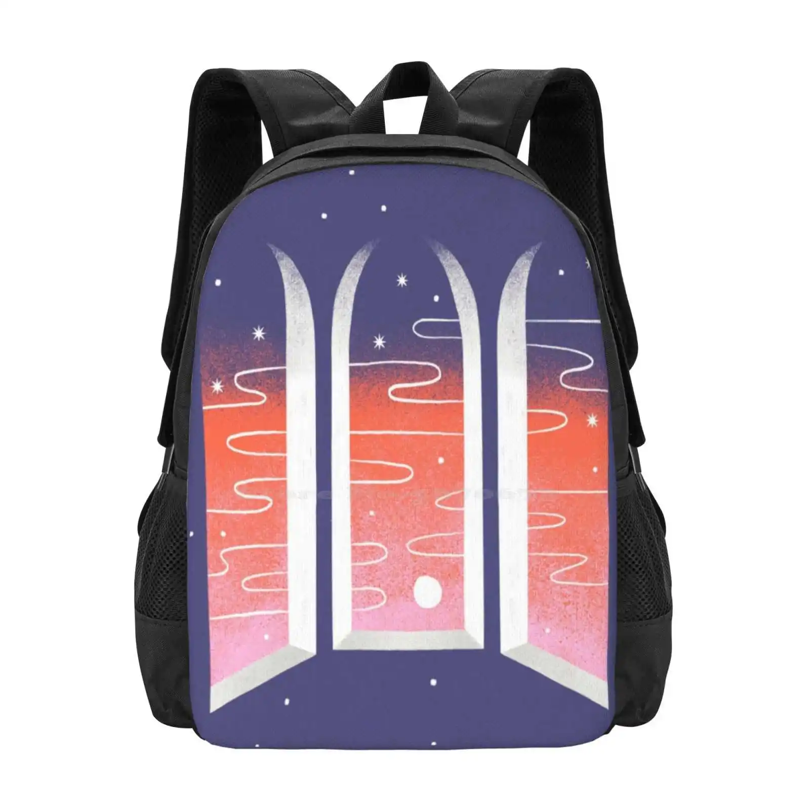 

Закат сквозь окно, Лидер продаж, рюкзак, модные сумки, градиент, довольно теплая иллюстрация заката, звездное ночное время, красный закат