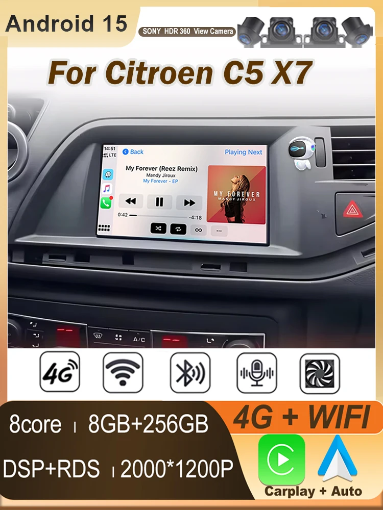 Radio samochodowe do Citroena C5 X7 Bezprzewodowy CarPlay dla Apple Android Auto Inteligentny system ekranowy Radio samochodowe Multimedialny odtwarzacz wideo — 2