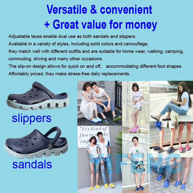 Fashion EVA lightweight sandals slippers for home walking work beach stream play camping commuting driving parent child wear