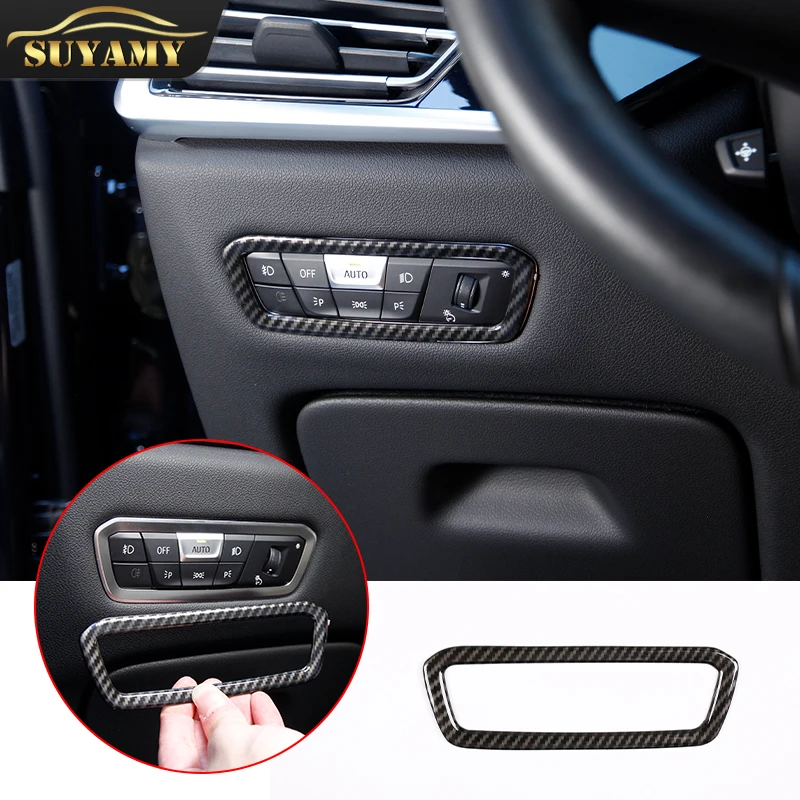 

Carbon Fiber Auto Headlight Switch Frame Trim Covers Stickers Interior For BMW X5 G05 X6 G06 X7 G07 2019-2022 Car Accessories