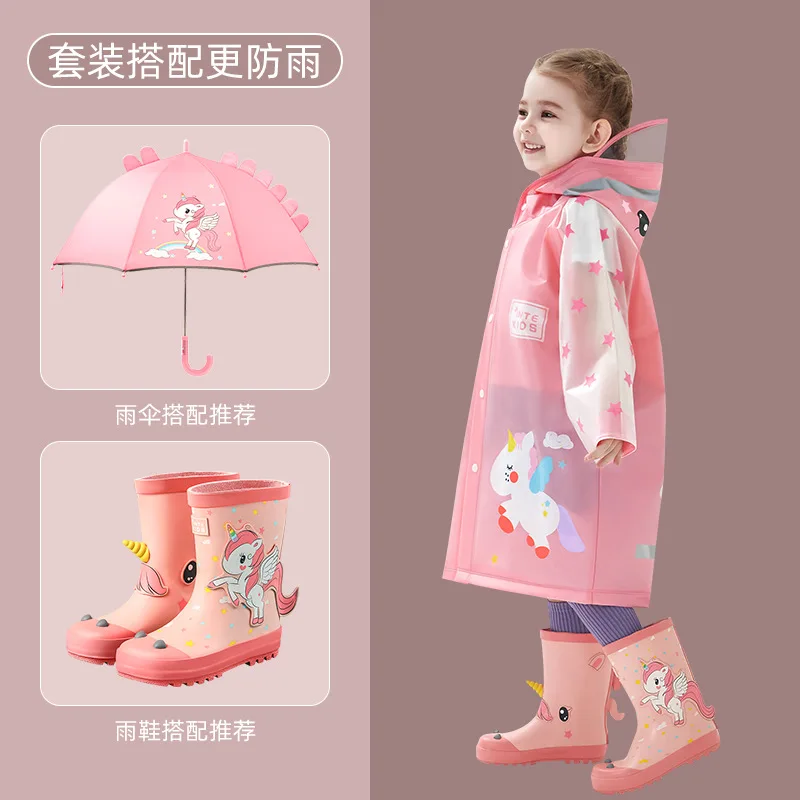 Cute Kids Raincoat Wateproof Children Dinosaur Unicorn Rain Poncho Rain Coat Jacket With Backpack Position Student RainWear