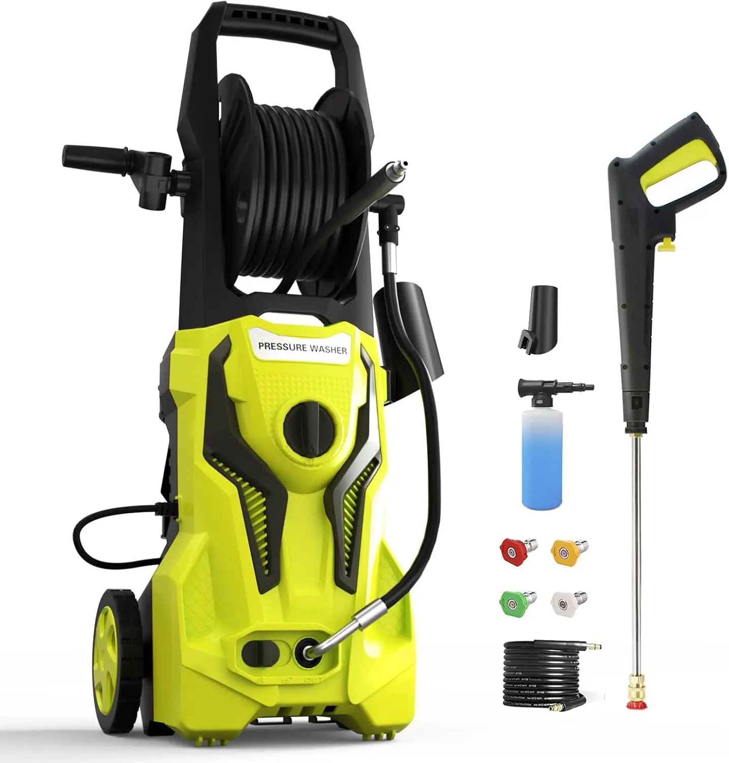 4800 PSI 3.2 GPM Power Washer Electric Powered with 25 FT Hose Reel 4 Interchangeable Nozzle & Foam Cannon, for Cars, Patios