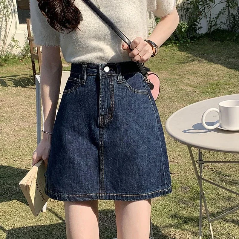 

Skirts Women A-line Retro Simple Solid Casual Feminine Faldas Empire Harajuku Preppy Style Denim All-match Summer High Street