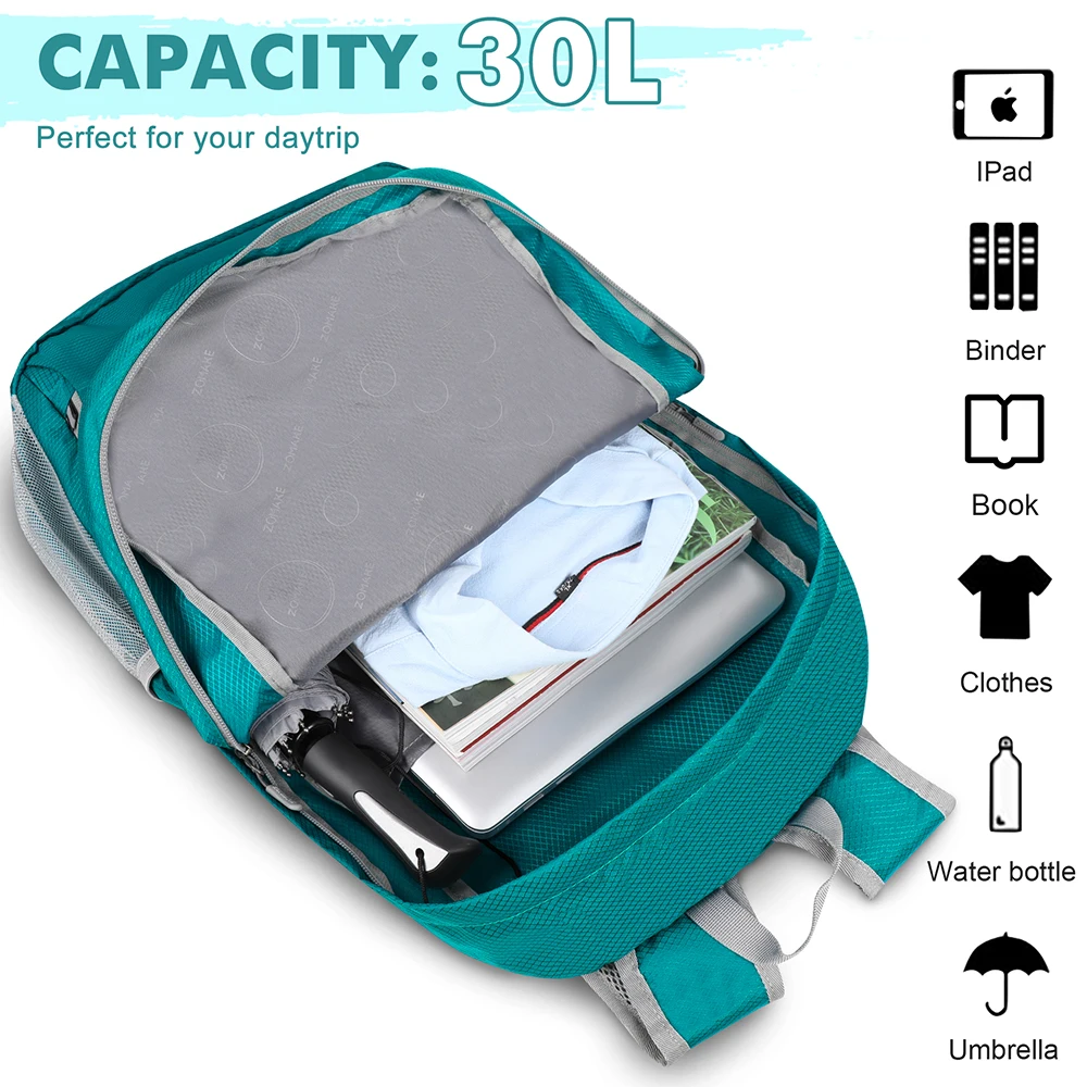 30L Lightweight Packable Backpack Foldable Ultra Light Outdoor Mountaineering Bag Cycling Travel Knapsack Folding Hiking Daypack