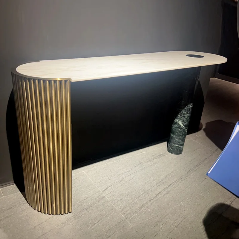 Light luxury stainless steel marble entrance table, villa entrance corridor end view table