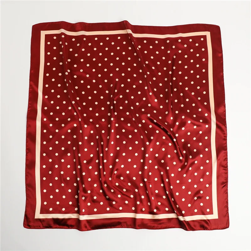Polka Dot Kopftuch Seide Satin Hals Schal Für Frauen Drucken Hijab Schals Weibliche 90*90 cm Quadratische Tücher und Wraps Schals Für Dame – Detail 10