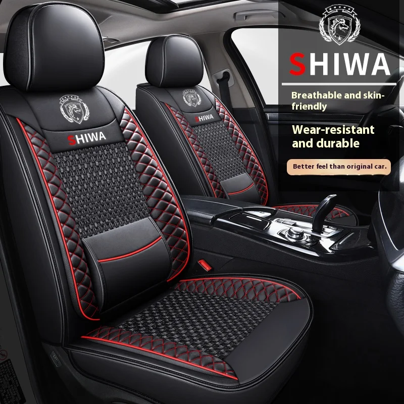 

Five-seat car seat covers, full-coverage design with integrated lumbar support, suitable for most vehicles and sedans.
