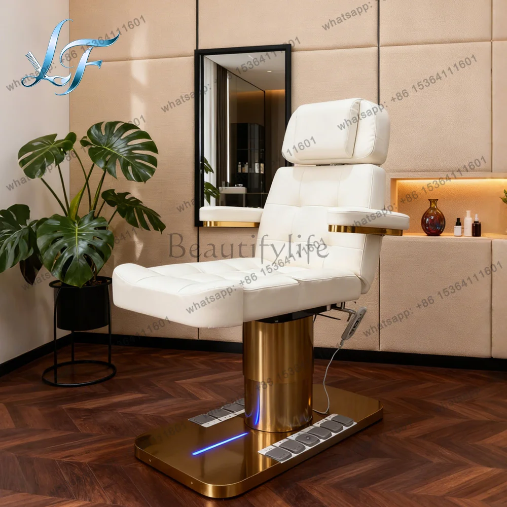 PJ  White Gold 3 Motor Electric Beauty Bed Chair Lash Facial Table Sturdy Comfortable