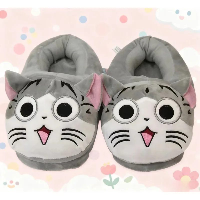 New plush winter cartoon cat slippers warm slide soft plush doll indoor cute cartoon bedroom shoes for men and women home