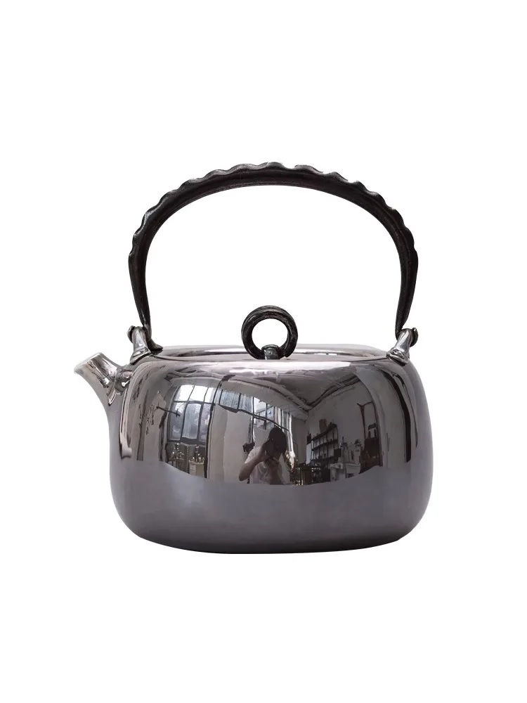 Handmade Pure Silver 999 Japanese Tea Pot Antique Style with Hammer Pattern Purple Skin Household Tea Set for Tea Lovers