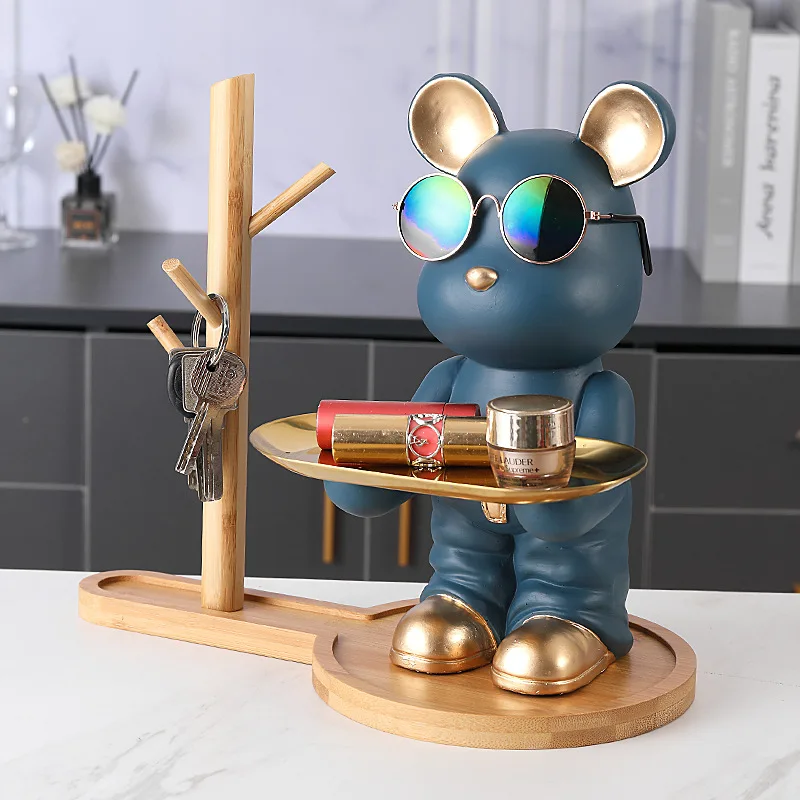 

Cute Resin Violent Bear Metal Tray Wooden Shelf Piggy Bank Accessories Home Cabinet Furnishing Cafe Livingroom Figurines Decor