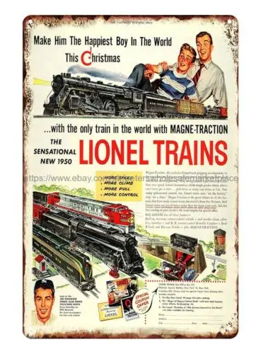 home decor online 1950 Ad Joe DiMaggio  Lionel Trains Toys metal tin sign