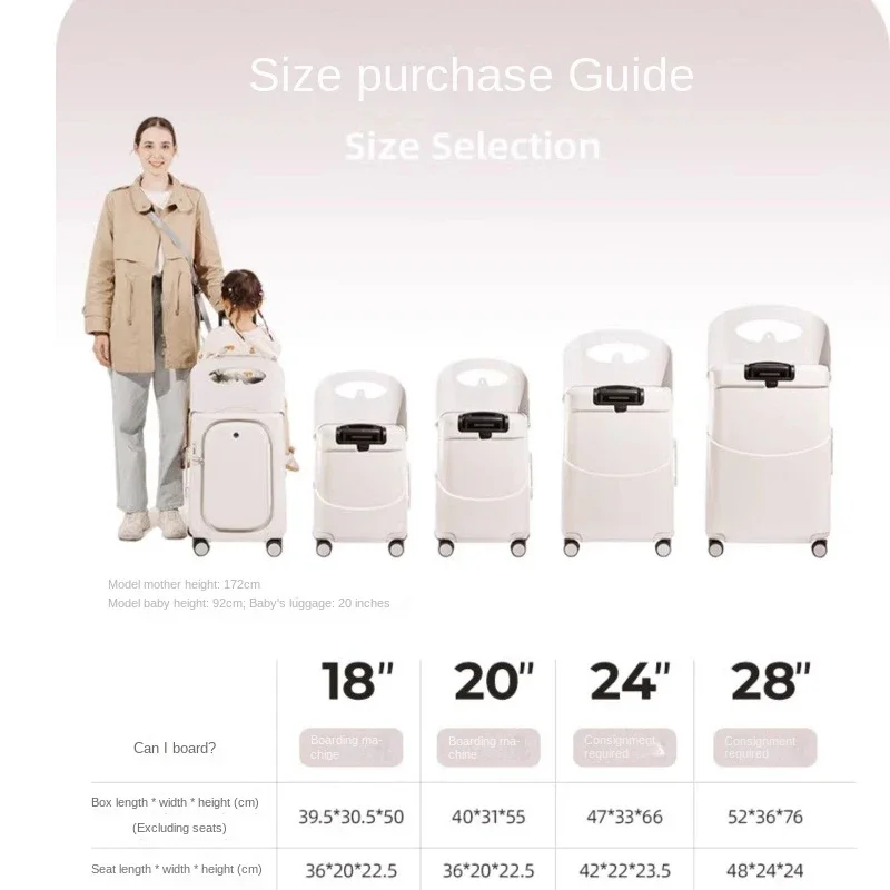 Multifunctional Suitcase Baby Rolling Luggage with Portable Seat Design for Children Cabin Trolley Suitcase Front Opening Zipper