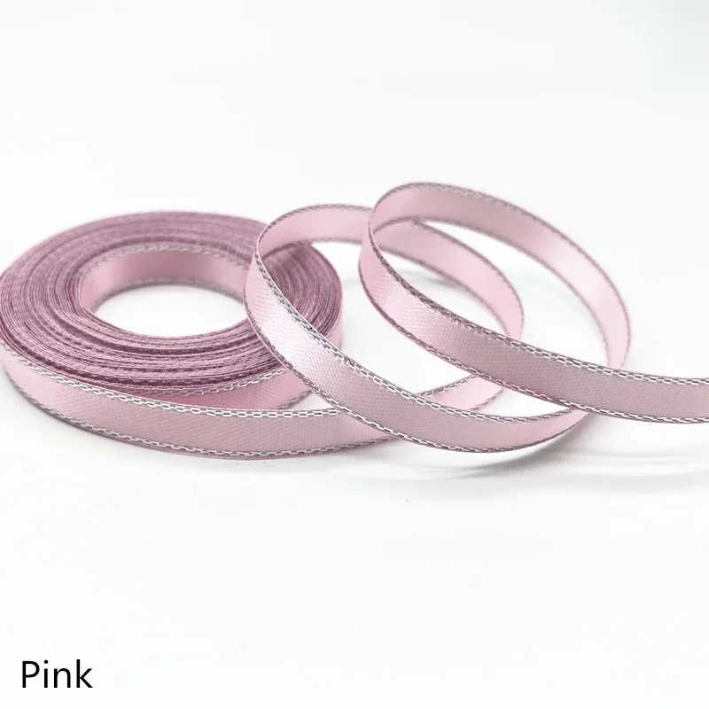5 yards/lot 6mm High Quality Silver Metallic Edge Satin Ribbon Polyester For Flower Gift Packing Wedding Decoration DIY