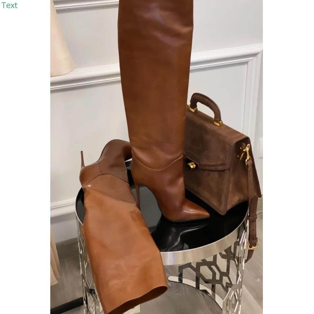 Brązowe kozaki za kolano z matowej skóry, cienki wysoki obcas, seksowne, modne, fajne, zimowe, codzienne, duże rozmiary, damskie buty, zapatillas mujer.