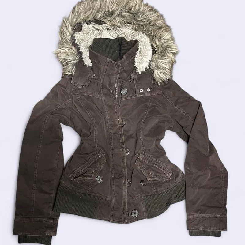 Americká nová módní jednobarevná kapsa s bavlněnou podšívkou, dámská Y2K gotická hip hopová oblíbená a sametová podšívka, ležérní bunda - náhled 3