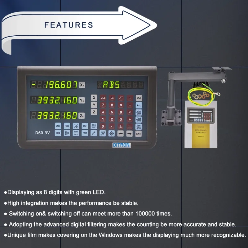 LED 2 Axis /3Axis Digital Readout DRO for Lathe with Linear Glass Sensor Encoder 5um /1um/0.1um Mill Milling Machine