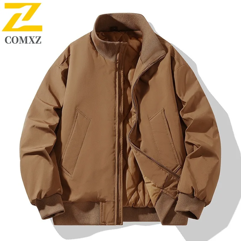 Men Outdoor Sport Puffer Jacket Winter Quilted Cotton-Padded Coat Stand Collar Waterproof Windproof Thermal Outerwear Streetwear