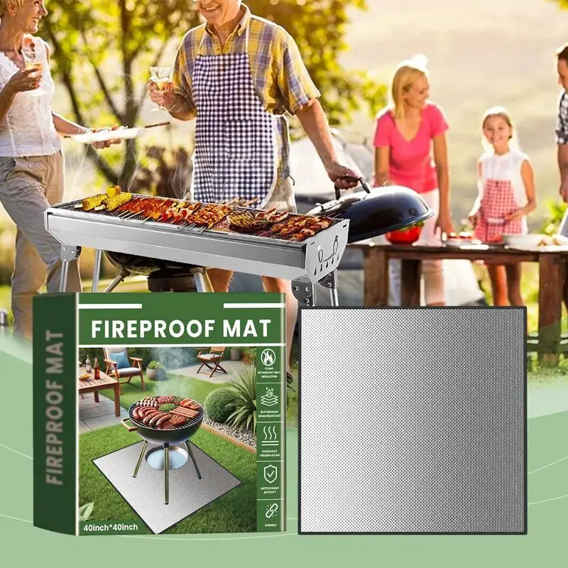 Camping BBQ Mat Outdoor 40x40inches Fireproof Mat BBQ Heat Resistant Grill Mat Waterproof Fireplace Mat Anti-Slip Reusable