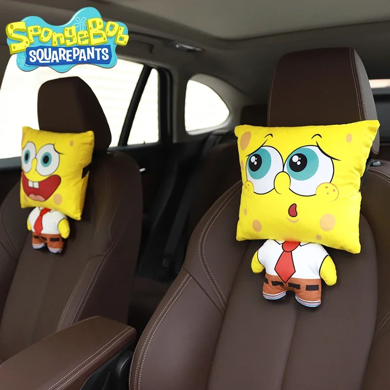 SpongeBob Car Neck Headrest Personalized Auto Car Seat Pillow Anime Breathable Head Support Car Accessories Neck Protector Gift