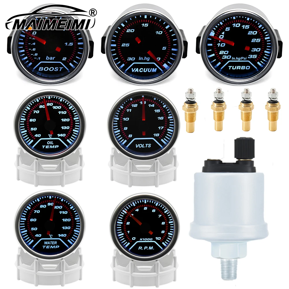 0~100PSI Oil Press Gauge White Led Analog Gauge 12V LED Smoke Len Adjustable Turbo Boost Controller Kit Oil Temperature Gauges
