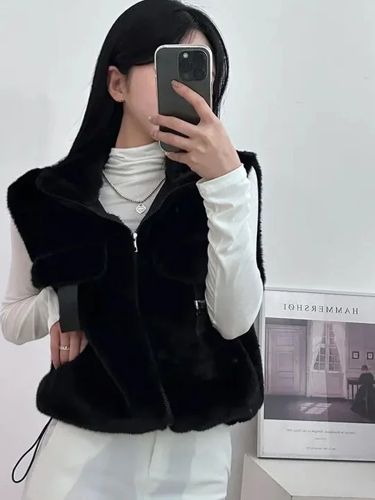 Ele ort Svel Women's Vest Korean Sle Winter Outerwear Fake Fur Coat Small Size Faionable No Brand Registration