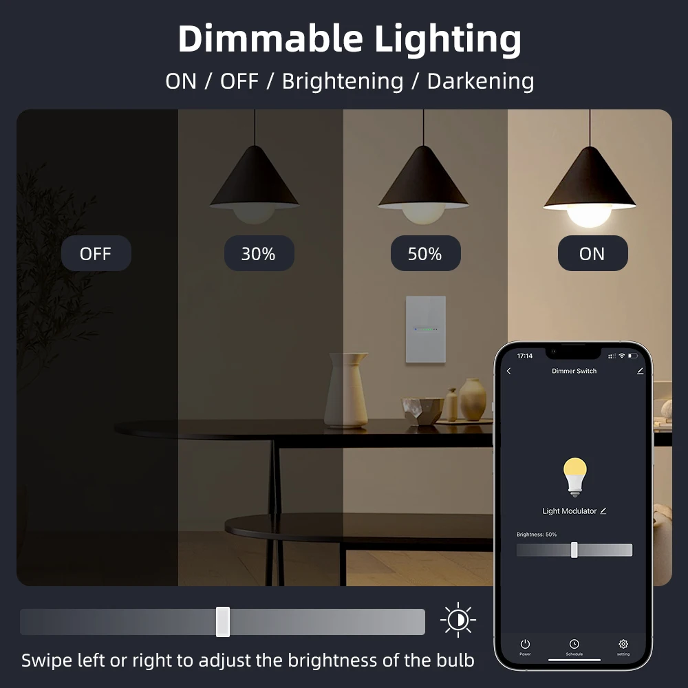 AVATTO Tuya WiFi Smart Dimmer Touch Light Switch 1/2 Gang Dimmable Glass panel Lights Controller Works with Alexa Google Home