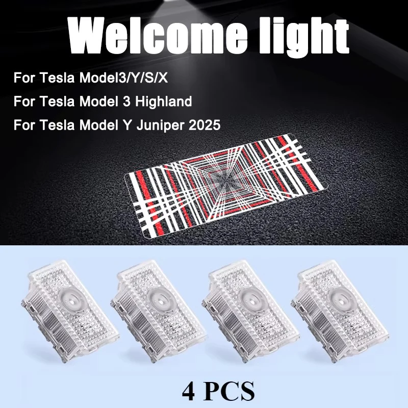 

Светодиодные фонари проектора для Tesla Model 3 Highland LED Ультра-яркий приветственный свет 3D лазерный призрачный теневой свет Модель Y 2025