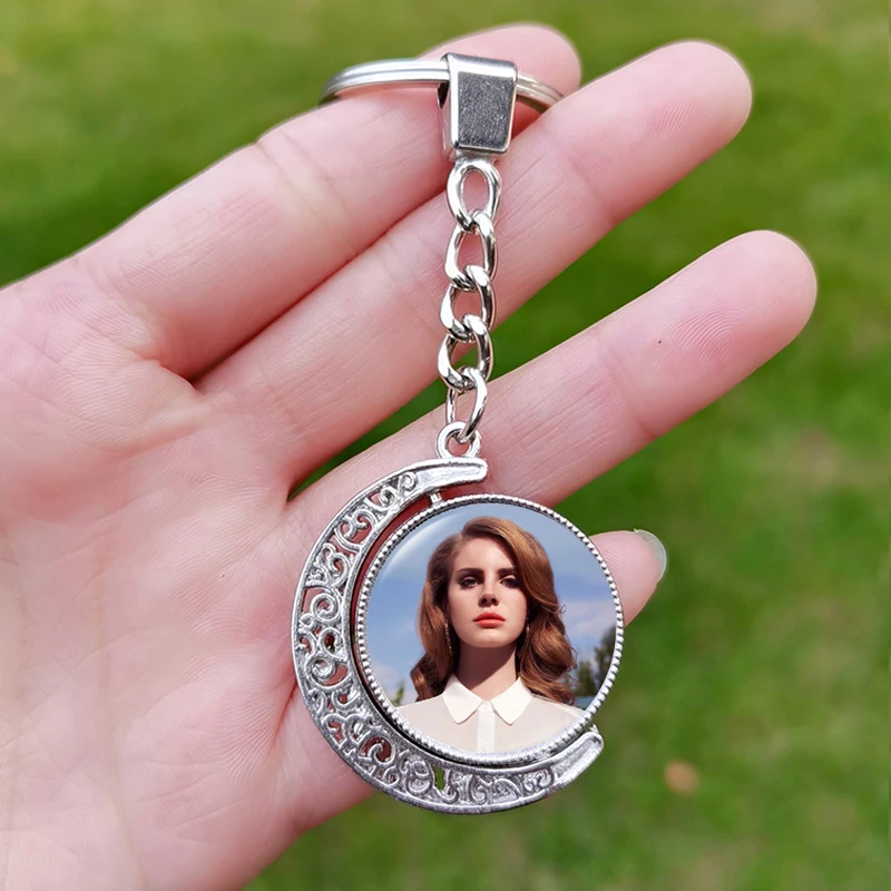 Fashion Lana Del Rey Keychain Double Sided Singer Star Poster Glass Cabochon Pendant Key Chain for Women Friends Gift