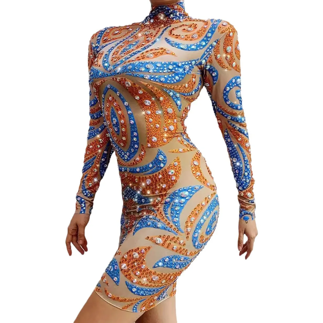 

Party Party Bright Diamond Long Sleeve Ladies Colorful Attractive Dress Attendance Vestidos De Ocasião Formal Vestidos De Fiesta