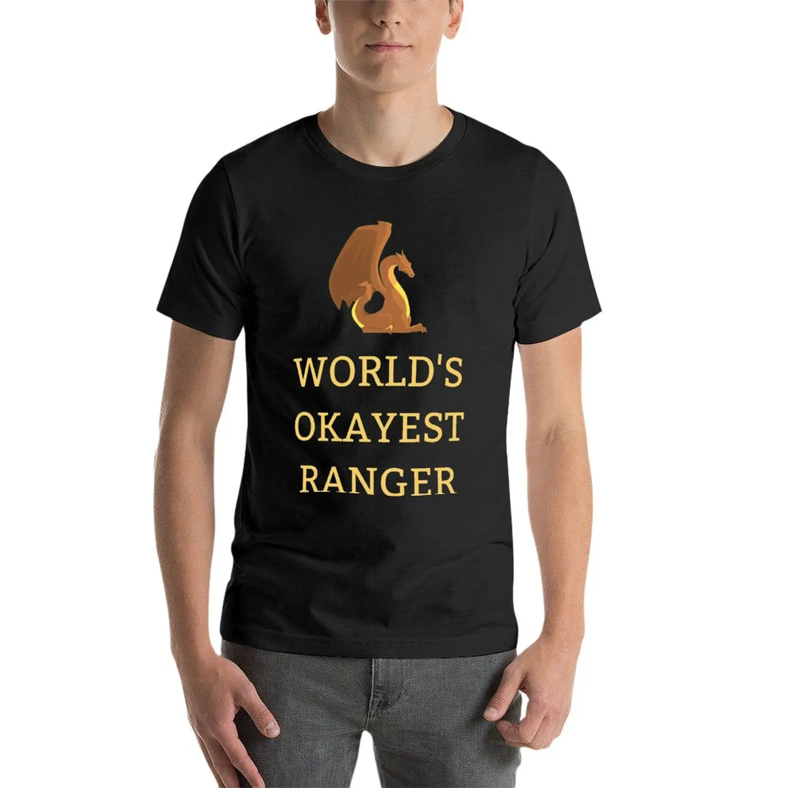 Crewneck World S Okayest Ranger with Brown Dragon Classic T-shirt  Motion Tees Novelty Funny Novelty Leisure USA Size image 6