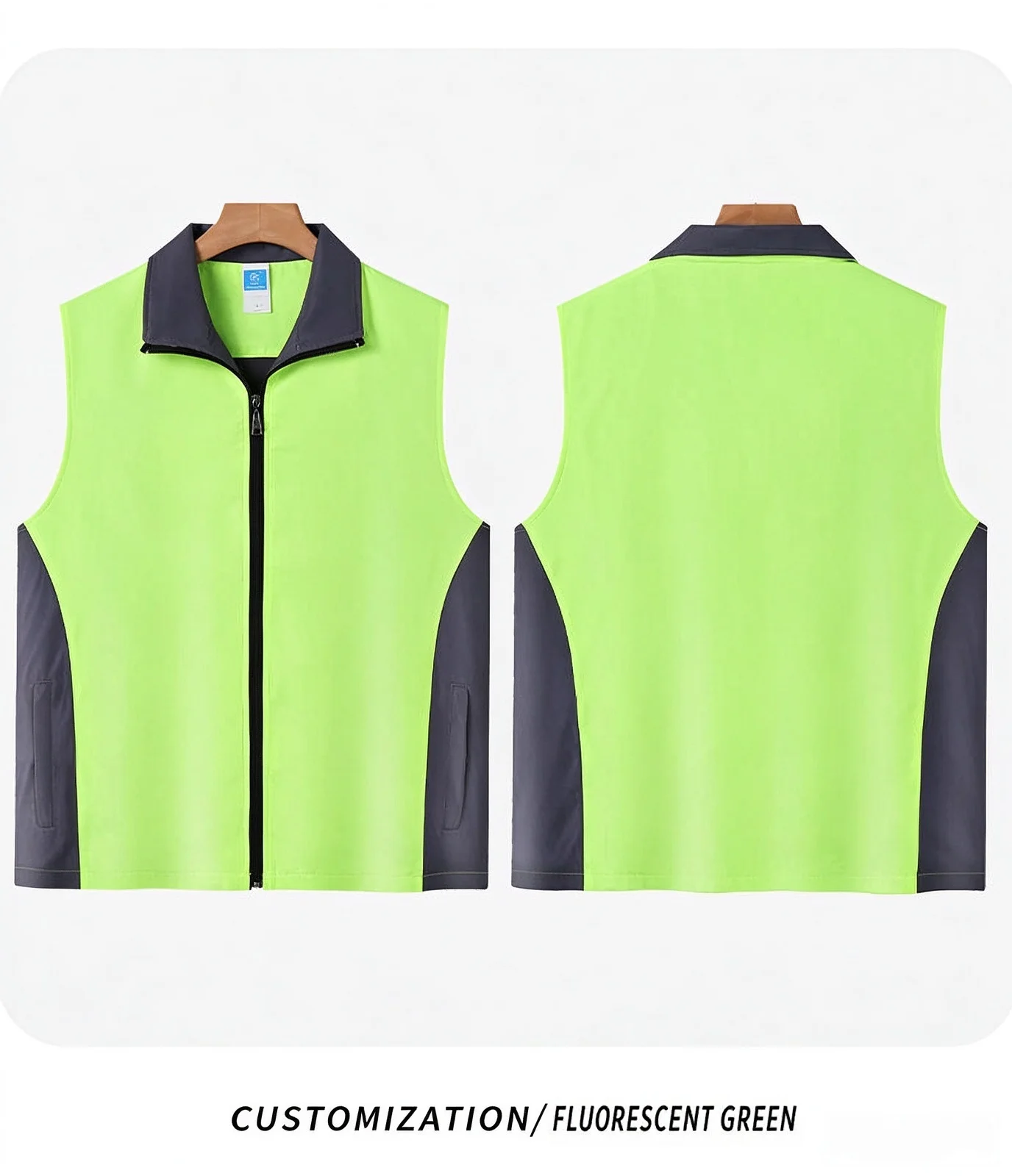 2026 High-grade color matching vertical collar zipper waistcoat pocket work clothes light and comfortable custom logo