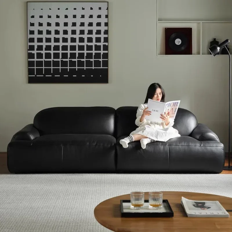 Retro leather sofa Italian minimalist first layer cowhide