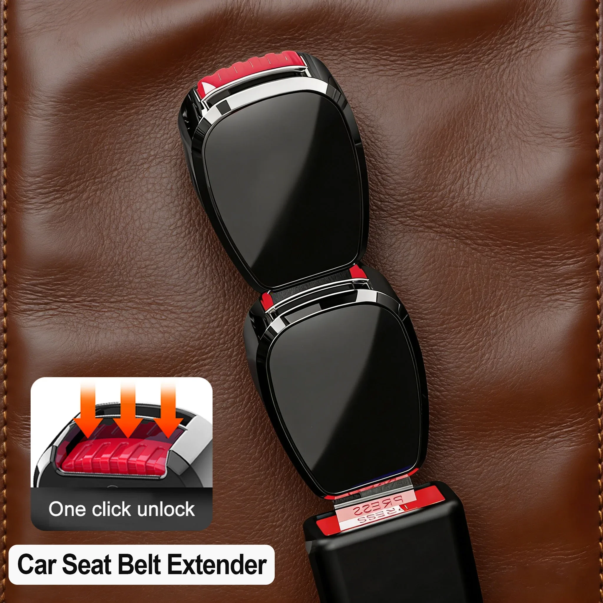 Heavy-Duty Metal Seat Belt Extender Plug, One-Click Unlock Buckle Adapter Fit for Tesla Porsche Jeep & Baby Car Seats