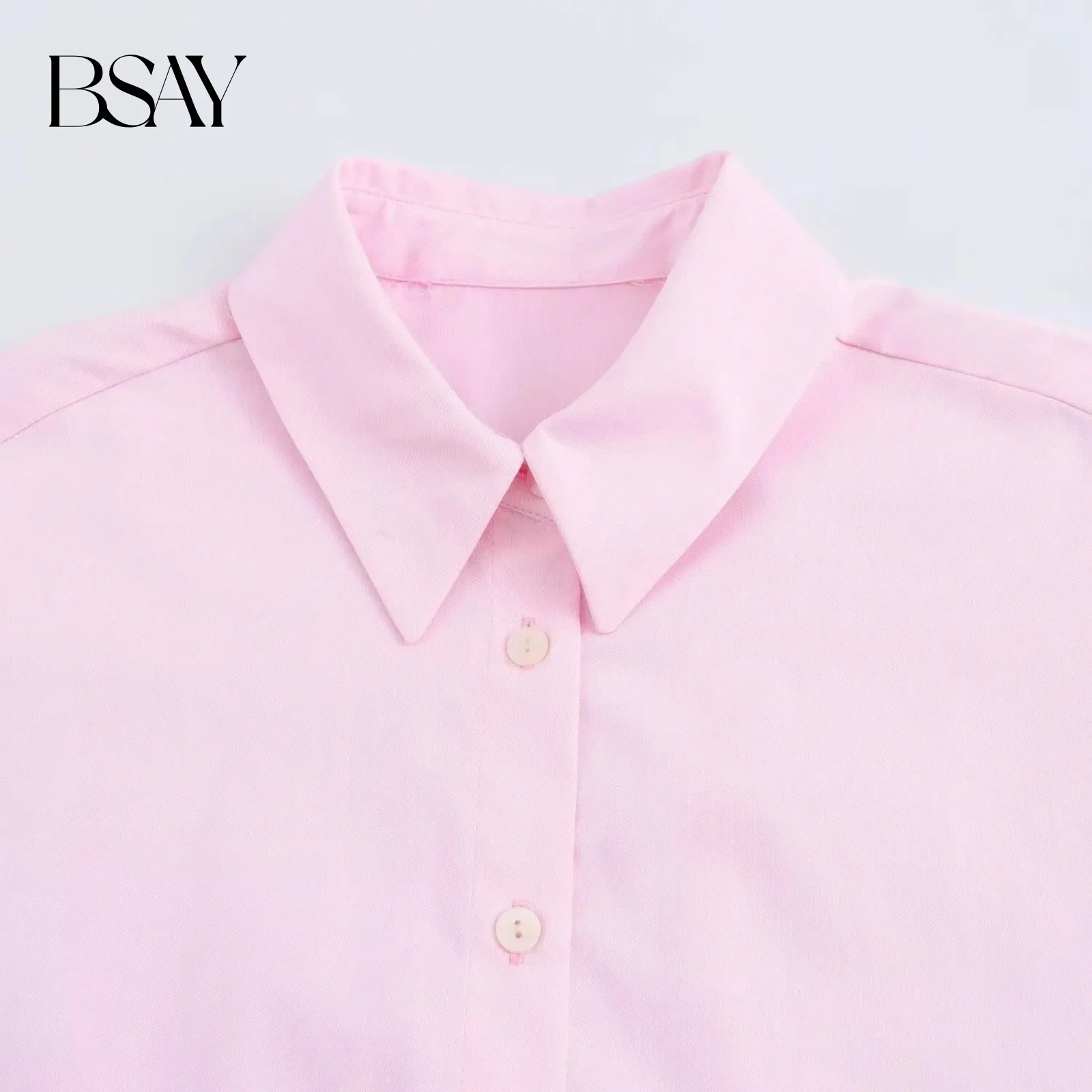BSAY Damska Moda Wiosna Jesień Nowa Bluzka Jednolita Kolorystyka Długi Rękaw Zapinana na Guziki Kołnierzyk Klasyczny Ubrania Uliczne Elegancka Koszula Damska Top