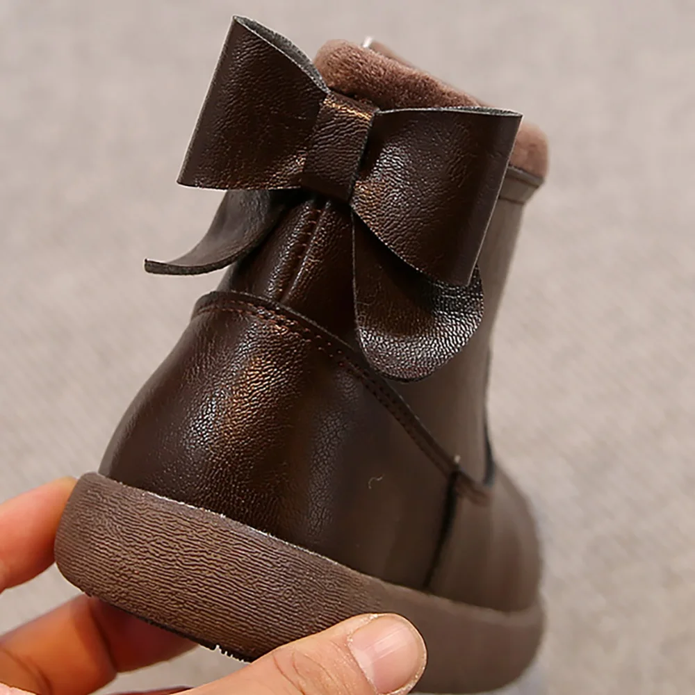 Sepatu Bot Musim Dingin Kulit PU Untuk Anak Perempuan Tren Fashion Sepatu Bot Salju Remaja Perempuan Gaya Korea Sepatu Katun Berlapis Anak Sepatu Bot Hangat