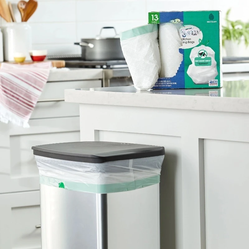 13-Gallon Drawstring Strong Flex Tall Kitchen Trash Bags, Mint Scent, 80 Bags