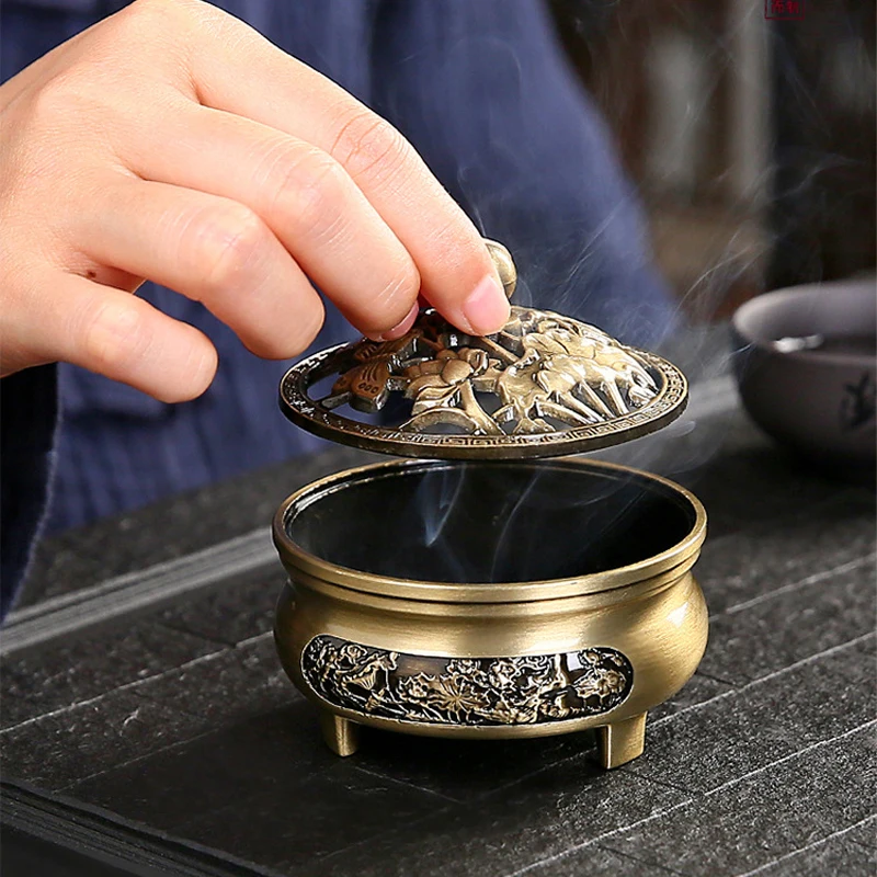 

1pcs Copper incense burner, antique alloy, Buddhist incense burner, family tea room incense burner, home decoration
