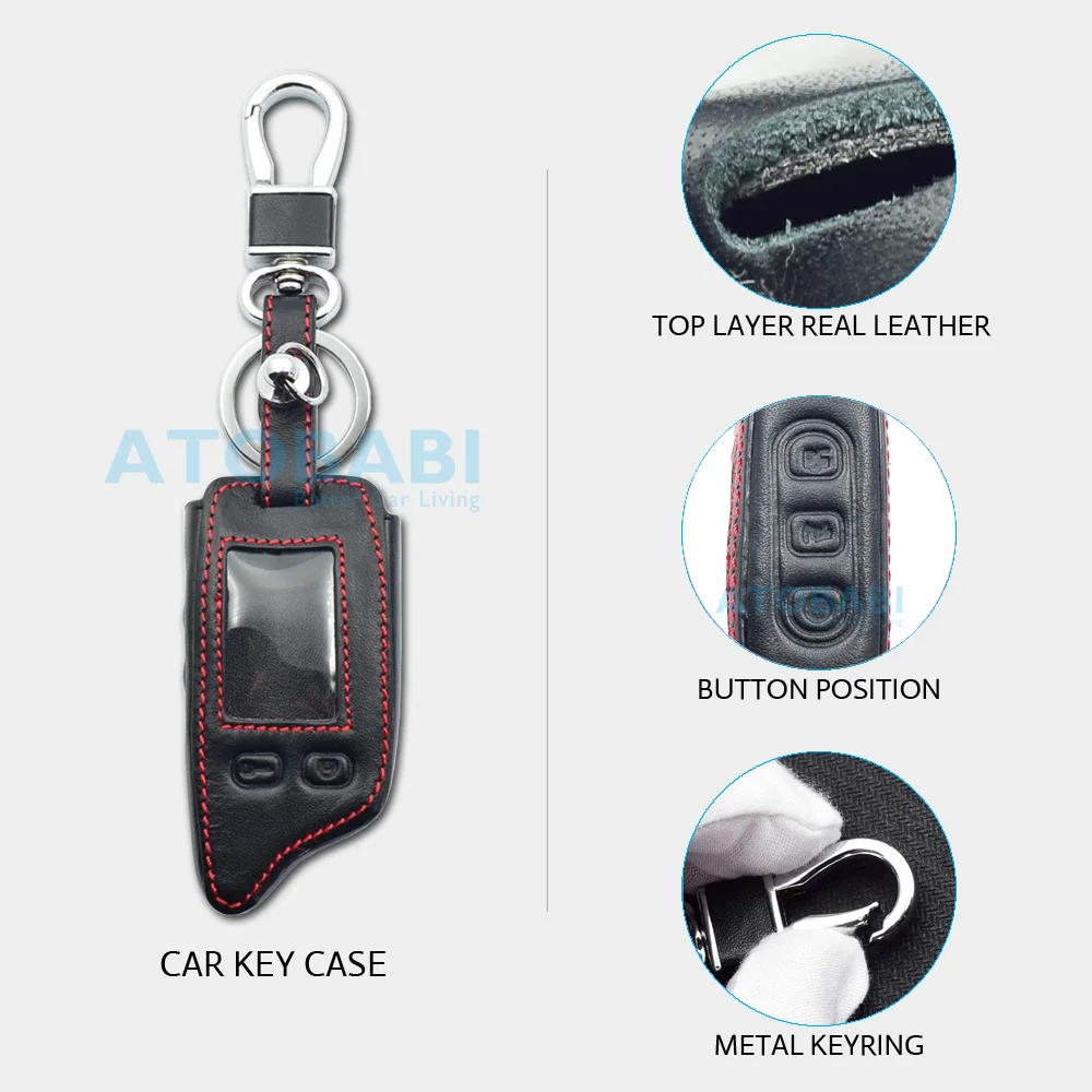 TW9010 Leather Car Key Case For Tomahawk TW9020 TW4000 TW701 TW9030 Two Way Car Alarm System LCD Remote Control Fob Skin Cover