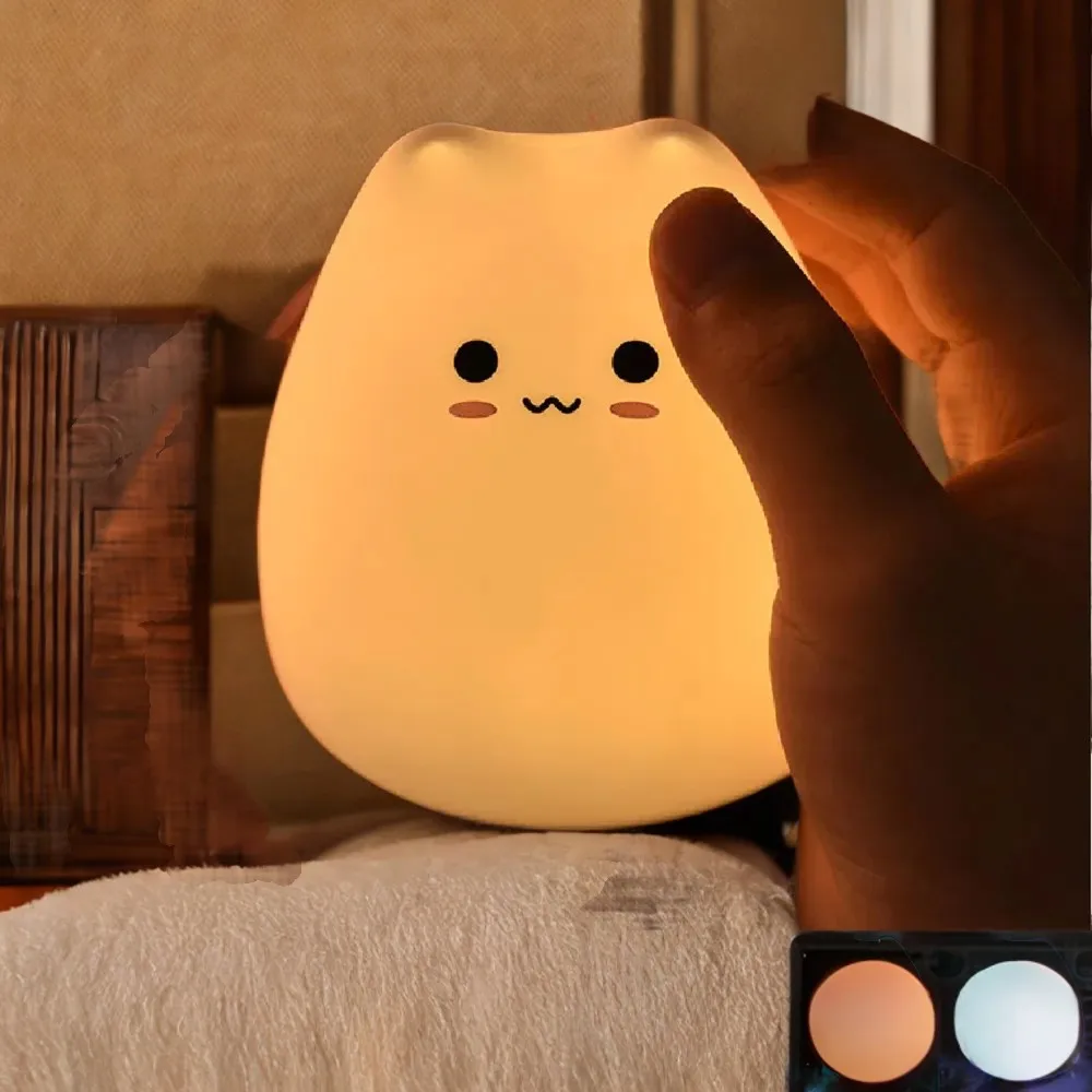 Colorful and Vibrant Cartoon Cat Silicone Night Light - Fun and Cute LED Bedroom Decoration Lamp for Kids - Playful and Whimsica