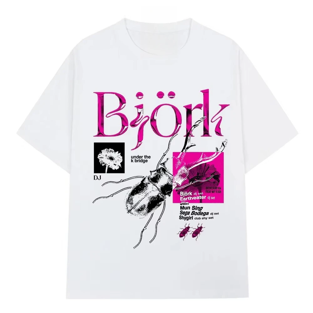 Trendy New Retro Beetle Insect Art T-Shirt Music Tribute Gothic Pink Letter Print Punk Casual Loose Unisex Street