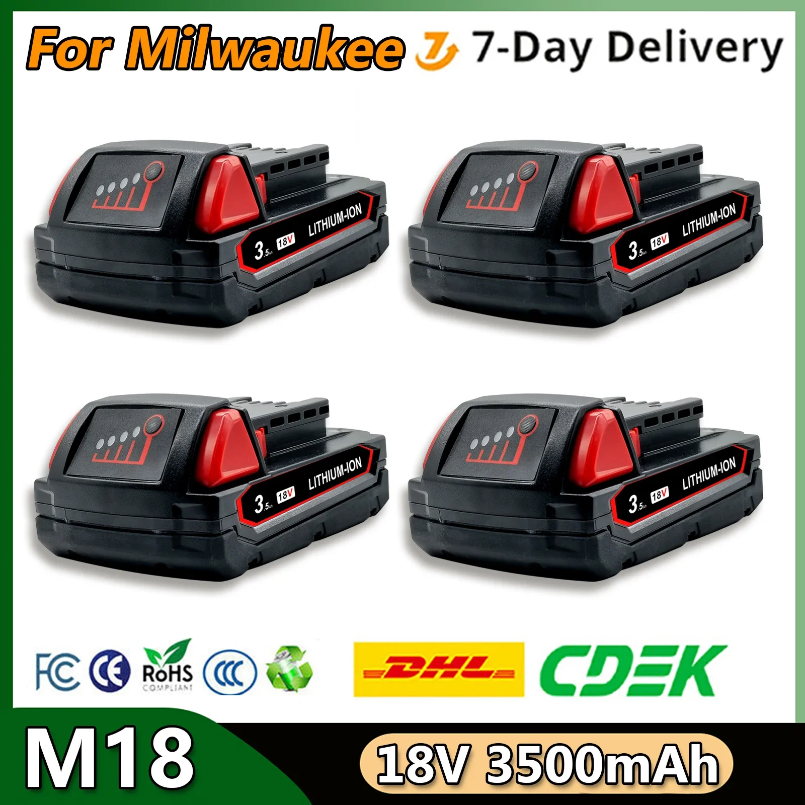 

3.0Ah 18V Li-Ion Replacement Battery for Milwaukee M18: Fits M18B5, 48-11-1860, 48-11-1850, 48-11-1840, 48-11-1830, 48-11-1820