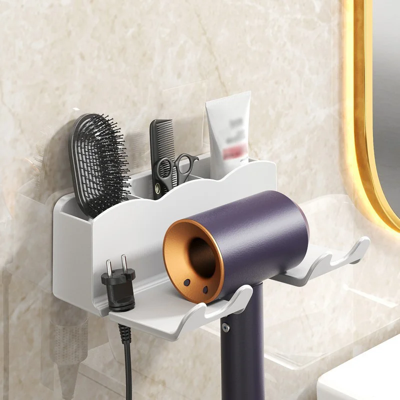 Hair Dryer Holder Black/White Wall Mounted Dryer Cradle Straightener Stand Hairdryer Organizer Box Toilet Blower Holder Shelf